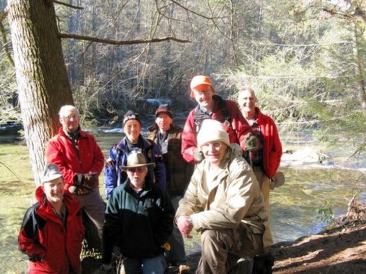 The OFHC gang for today's hike. (l-r) Bruce O'Connor, Bill Hunt, Jeanne O'Connor, Vic Robson, Phil Brownrigg, John Ray, Dick Metzgar and Dan Ross.