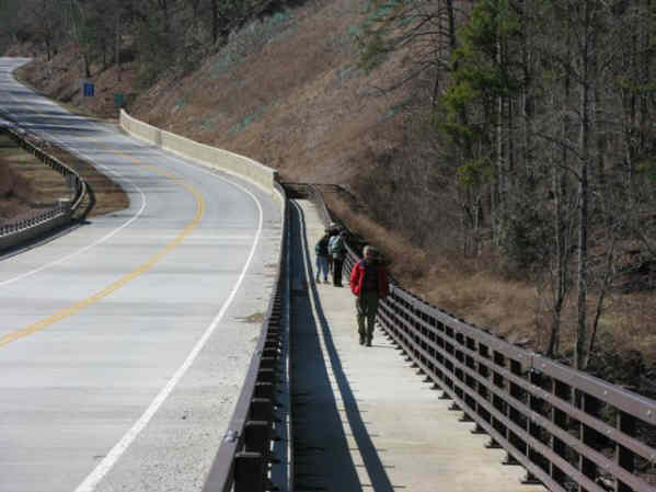 There is a nice walkway across the bridge to the GA side and the start of the trail.