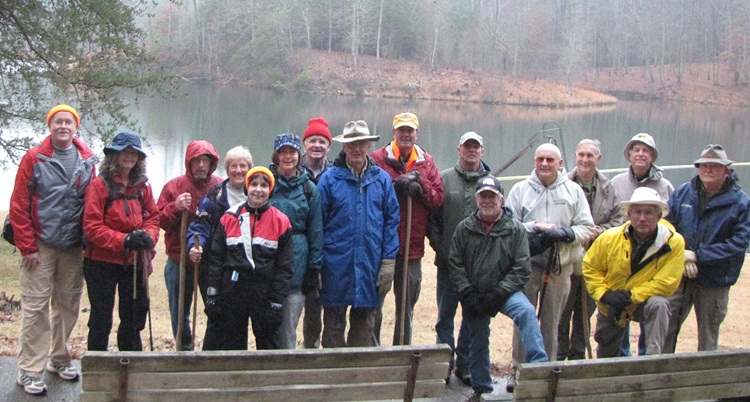 The OFHC gang for today's hike (l-r) Tony Presley, Carole Wintle, Bruce O'Connor, Jeanne O'Connor, Donna Presley, Karen Brown, David Hinson, Dick Metzgar, Pom Sinnock, Joe Raguckas, Vic Robson, Jack Jacobi, Dan Ross, Bill Hunt, Hayward Marshall and John Mooneyham.
