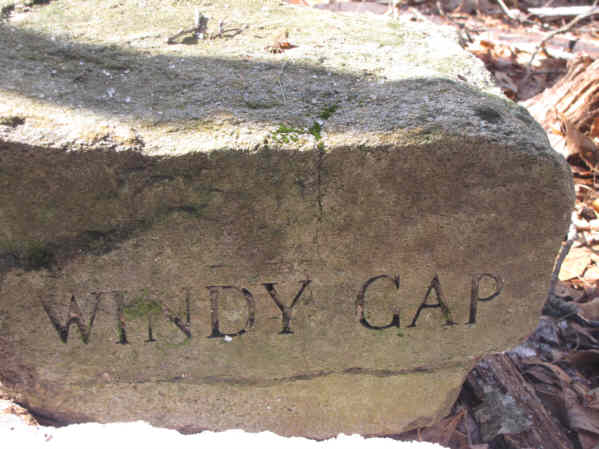 The rock marker at Windy Gap.