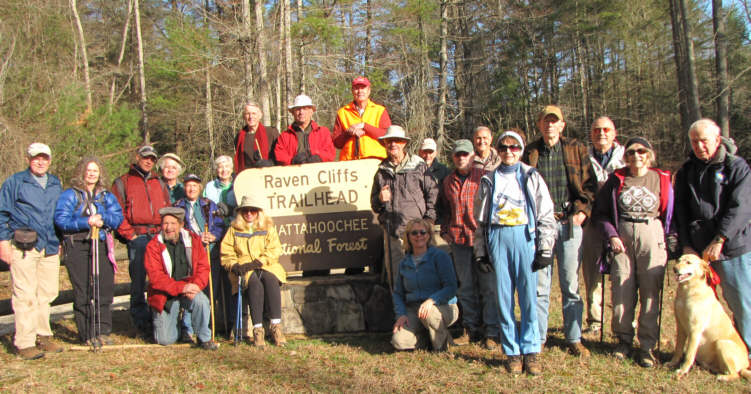 The OFHC gang for today's hike. (l-r) Tony Presley, Carole Wintle, Joe Raguckas, Bruce O'Connor, David Hinson, Jeanne O'Connor, June Bellamy, Lynne Saporito, John Bellamy, Bill Hunt, Pom Sinnock, Wayne Miller, Wanda Miller, Bob Thompson, Vic Robson, Dan Ross, Donna Presley, Phil Brownrigg, Jack Jacobi, Geri Whitaker, "Nugget" and David Whitaker.