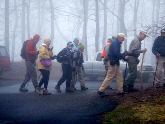 Hitting the trail on a foggy morning.