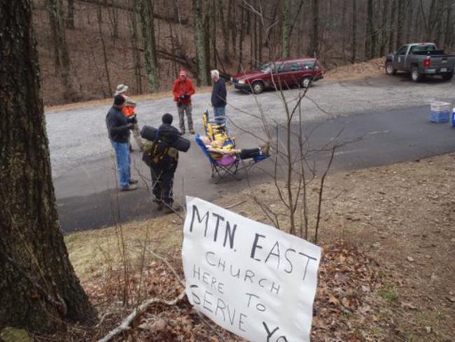Coming back through Tesnatee Gap, we find a group of Appalachian Trail Angels serving refreshments to thru-hikers.