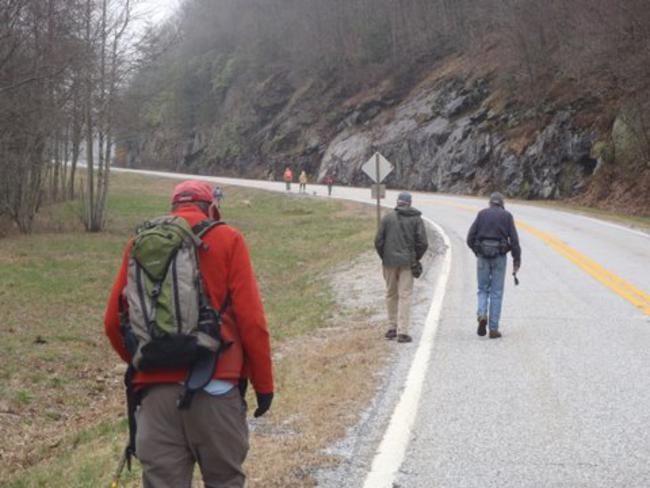 We decide to hike along the scenic highway back up to Hogpen Gap.