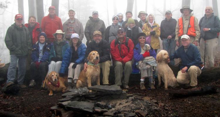 The OFHC gang for today's hike. (l-r front) Jeanne O'Connor, Karen Brown, "Jessie", Carole Wintle, "Ty", Jack Wintle, Rick Porter-Whitmire, "Merlin", Lynne Porter-Whitmire, "Honey", Tony Presley {l-r 2nd row}Vic Robson, Bruce O'Connor, Pom Sinnock, Dan Ross, Don Preece, Donna Presley, June Bellamy, John Bellamy, Pam Euliss, Dave Hinson, Lynne Saporito, Phil Brownrigg, Dick Metzgar and Jack Jacobi.