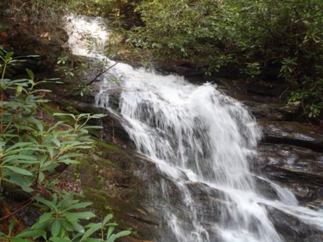 Early into the hike, we pass Becky Branch Falls.
