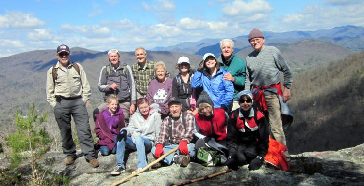 The OFHC gang for today's hike. (l-r seated) Laura Beth Conley, Summer Sinnock, Bruce O'Connor, Pam Euliss and Donna Presley. (l-r standing) Vic Robson, Pom Sinnock, Dan Ross, Jeanne O'Connor, Carole Wintle, Shelby Hinson, David Hinson and Tony Presley.