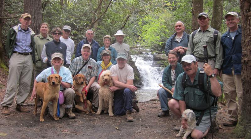 The OFHC gang for today's hike. (l-r seated) "Hope", Lynne Saporito, "Faith", David Hinson, Lynne Porter-Whitmire, "Honey", Vic Robson, Bruce O'Connor, Rick Porter-Whitmire and "Merlin".(l-r standing) Phil Brownrigg, Greta Driggers, Donna Presley, Jim Driggers, Don Preece, Jeanne O'Connor, Bill Hunt, Jack Jacobi, Joe Raguckas and Tony Presley.