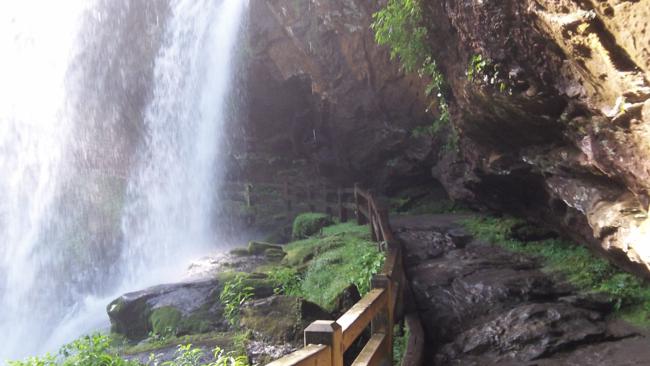 The unique trail leads behind the falls to the opposite side. A cool spot even on the hottest days of Summer.