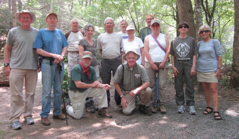 The OFHC gang for today's hike. (l-r) Tony Presley, Phil Brownrigg, Don Preece, Vic Robson, Carole Wintle, Bill Hunt, Dick Metzgar, Martha Hunt, Dave Hinson, Pom Sinnock, Lynne Saporito, Donna Presley and Pam Euliss.