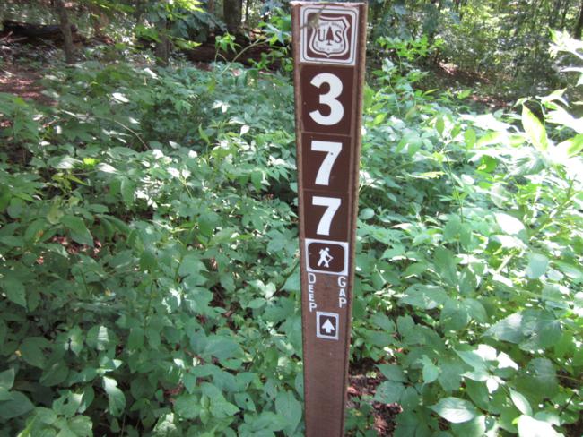 Trail marker at Deep Gap.