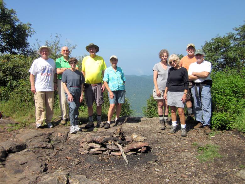 The OFHC gang for today's hike. (l-r) Tony Presley, Jack Jacobi, Donna Presley, Pom Sinnock, Jeanne O'Connor, Carole Wintle, Pam Euliss, Bob Magee and Vic Robson .