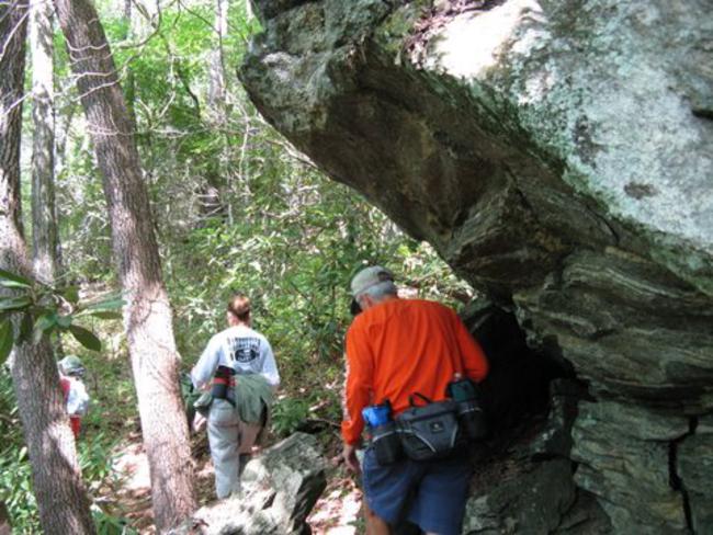 Large rock out-crops and boulders along the trail.