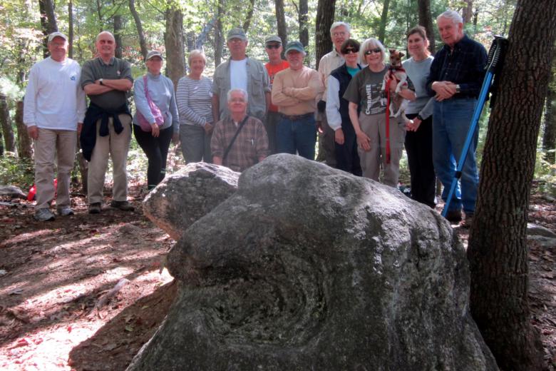 The OFHC gang for today's hike. (l-r) Tony Presley, Jack Jacobi, Lynne Saporito, Jeanne O'Connor, Dave Hinson (kneeling) Bill Hunt, Jim Driggers, Vic Robson, Dick Metzgar, Donna Presley, Geri Whitaker, "Gabby", Greta Driggers and David Whitaker.