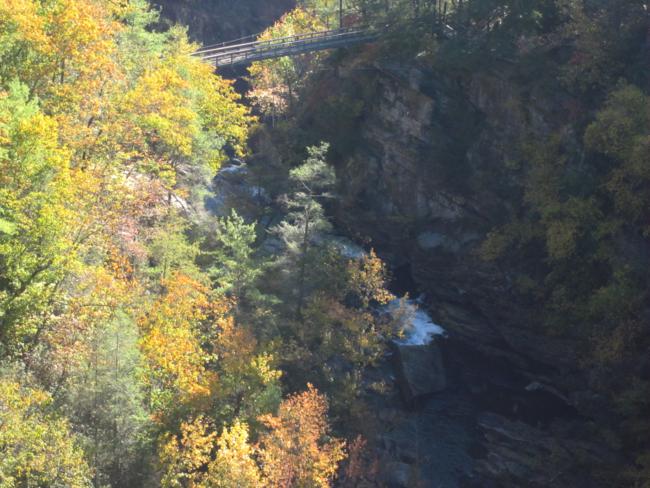 Here, we can see the suspension bridge across the gorge.