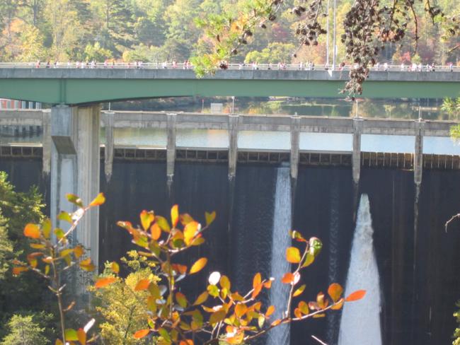 On the South Rim Trail we view the Tallulah Falls Dam at Highway 441.