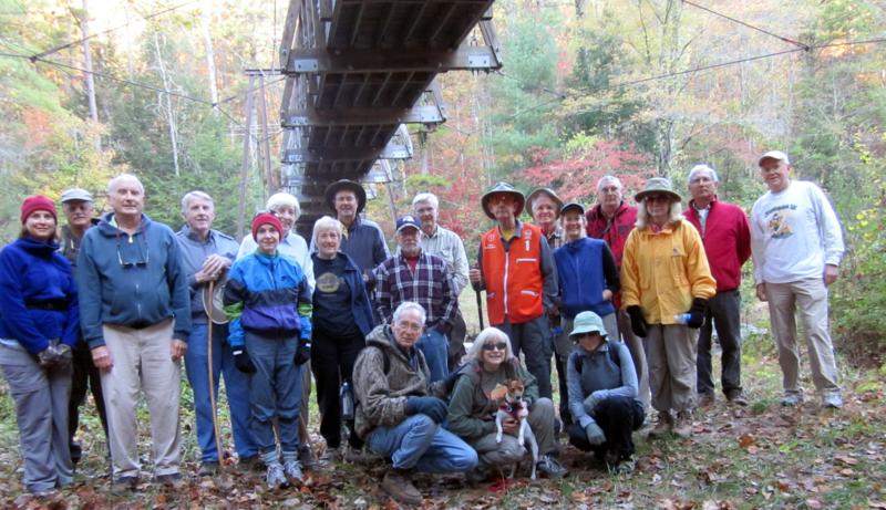 The OFHC gang for today's hike (l-r) Greta Driggers, Jim Driggers, Jack Jacobi, John Bellamy, Donna Presley, June Bellamy, Jeanne O'Connor, Pom Sinnock, David Whitaker, Vic Robson, Dick Metzgar, Geri Whitaker, Gabby "the trail dog", Wayne Miller, Dave Hinson, Leigh Ann Miler, Pam Euliss, Don Preece, Lynne Saporito, Bill Hunt and Tony Presley.