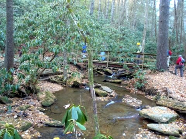 Crossing the foot-bridge headed to Chinquapin Mountain.