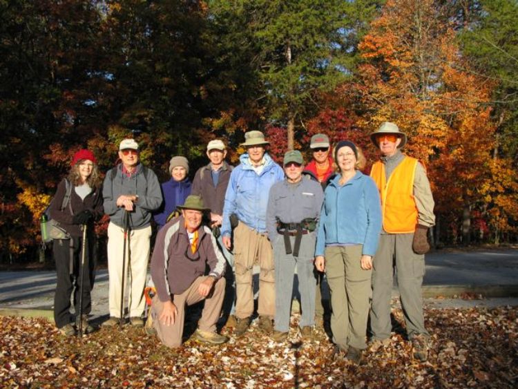 The OFHC gang for today's hike (l-r) Carole Wintle, Jack Jacobi, Greta Driggers, Pom Sinnock, Phil Brownrigg, Dick Metzgar, Vic Robson, Jim Driggers, Wanda Miller and Wayne Miller.