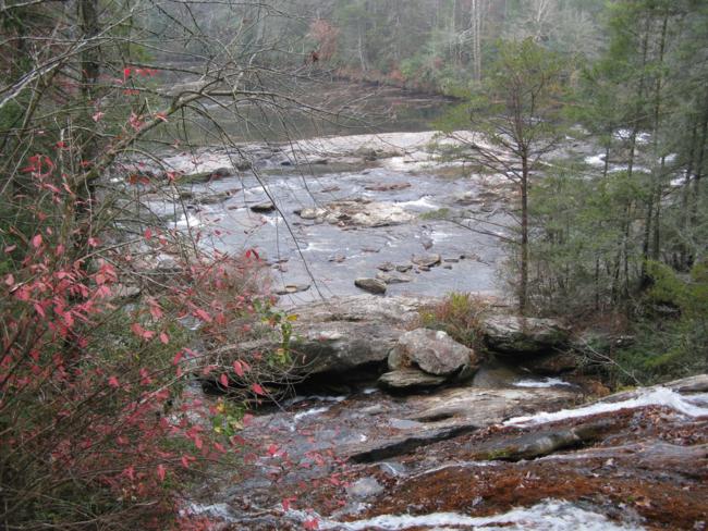 View of the Chattooga River from the top of Dicks Creek Falls.