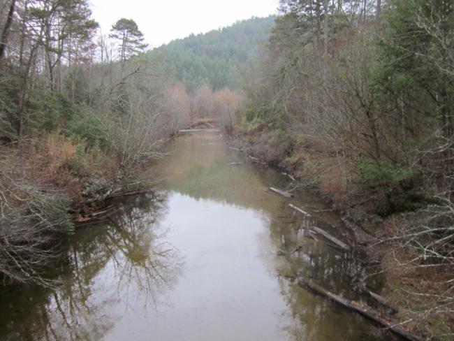 Looking from the bridge down the West Fork to the convergence with the Chattooga River.