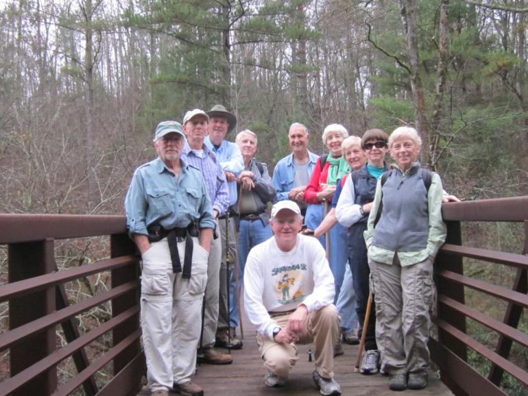 The OFHC gang for today's hike (l-r) Vic Robson, Phil Brownrigg, Pom Sinnock, John Bellamy, Tony Presley, Dan Ross, June Bellamy, Jeanne O'Connor, Donna Presley and Pam Euliss.