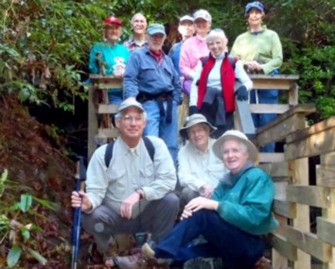 The OFHC gang for today's hike. (l-r front) Bill Hunt, Dick Metzgar and Dave Hinson. (l-r back) Jeanne O'Connor, Dan Ross, Vic Robson, Phil Brownrigg, Lynne Saporito, Pam Euliss and Karen Brown.