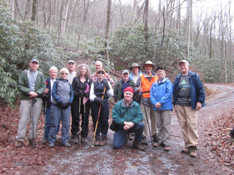 The OFHC gang for today's hike! (l-r)Phil Brownrigg, Jeanne O'Connor, Pam Euliss, Bill Hunt, Carole Wintle, Dan Ross, Donna Presley, Vic Robson, Dave Hinson, Dick Metzgar, Wayne Miller, Wanda Miller and Tony Presley.