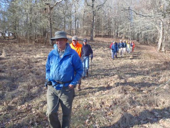 Crossing the first of two grassy fields on the trail.