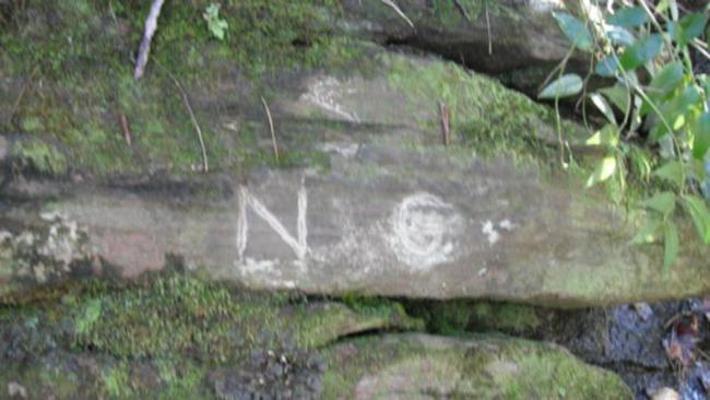 The original Ellicott Rock (1811) simply has NC engraved. Looks like someone has recently scraped the algae out of the letters.