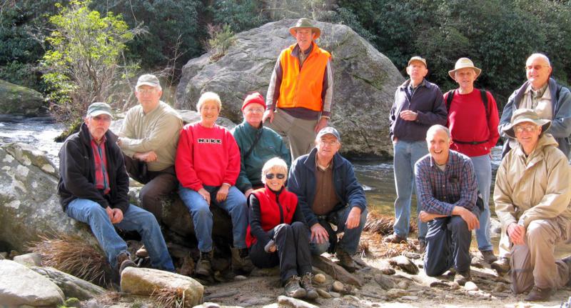 The OFHC gang for today's hike! (l-r) Vic Robson, Bill Hunt, Jeanne O'Connor, Dave Hinson, Pam Euliss, Pom Sinnock, Dan Euliss, Phil Brownrigg, Dan Ross, John Bellamy, Dick Metzgar and Jack Jacobi.