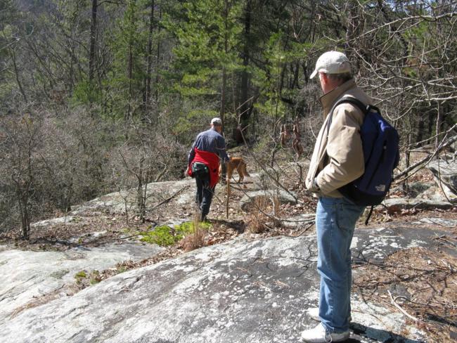 Exploring one of the rock cliffs.