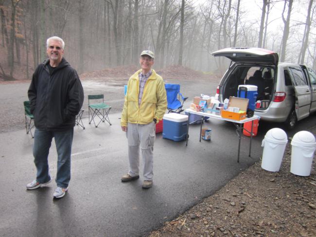These Appalachian Trail angels were setting up at Tessnatee Gap to provide free refreshments for thru-hikers headed to Maine.