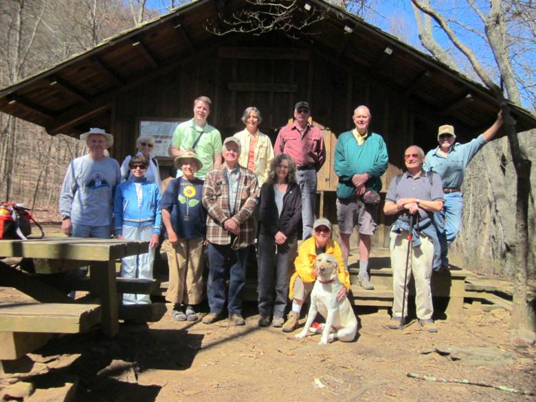 The OFHC gang for today's hike! (l-r front) Tony Presley, Donna Presley, Jeanne O'Connor, Dave Hinson, Carole Wintle, Lynne Saporito and "Angus" and Jack Jacobi. (l-r back) Pam Euliss, Tyler Hinson, Karen Brown, Don Preece, Pom Sinnock and Vic Robson. (not pictured - John Bellamy, June Bellamy and Dan Ross)