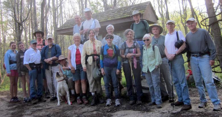 The OFHC gang for today's hike! (l-r) Sami Fiore, Summer Sinnock, Vic Robson, Pom Sinnock, Bob Magee, Lynne Saporito and "Angus", Jeanne O'Connor, Dan Ross, Bill Hunt, Karen Brown, Donna Presley, Dick Metzgar, Carole Wintle, John Bellamy, Pam Euliss, Dan Euliss, Phil Brownrigg and Tony Presley.