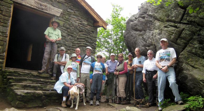 The OFHC gang for today's hike! (l-r) Pom Sinnock, Bill Hunt, Lynne Saporito & Angus, Pam Euliss, Jack Jacobi, Dave Hinson, Donna Presley, Jeanne O'Connor, Phil Brownrigg, Greta Driggers, Jim Driggers, Dan Ross, Vic Robson and Tony Presley.