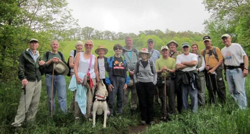 The OFHC gang for today's hike! (l-r) Phil Brownrigg, John Bellamy, June Bellamy, Lynne Saporito & Angus, Jeanne O'Connor, Donna Presley, Chuck Crisp, Pam Euliss, Don Preece, Bob Browe, Dave Hinson, Vic Robson, Greta Driggers, Jim Driggers and Tony Presley.