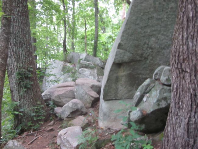 Careful footing is required to climb through this boulder field.