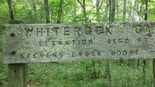 Trail marker at White Rock Gap.