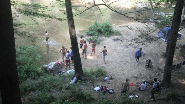As we approach the falls, we find people camping at the main viewing area. This should not happen! There are lots of camping areas along the trail but people should not camp at the main viewing point for the hiking trail!
