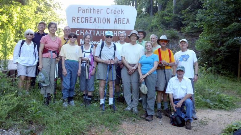 The OFHC gang for today's hike! (l-r) Pam Euliss, Phil Brownrigg, Karen Brown, Don Preece, Donna Presley, Carole Wintle, George Otis, Dick Metzgar, John Otis, Pom Sinnock, Wanda Miller, Dan Ross, Wayne Miller, Vic Robson and Tony Presley.