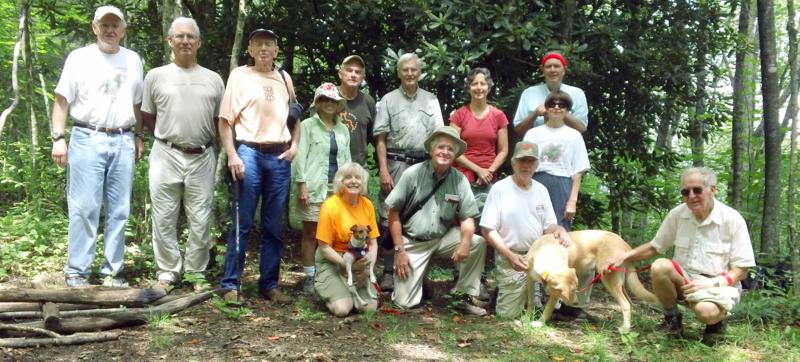 The OFHC gang for today's hike! (l-r) Tony Presley, Bill Hunt, Phil Brownrigg, Pam Euliss, Dan Euliss, Geri Whitaker & "Gabby", Dick Metzgar, Dave Hinson, Karen Brown, Vic Robson, "Nugget", Pom Sinnock, Donna Presley and David Whitaker.