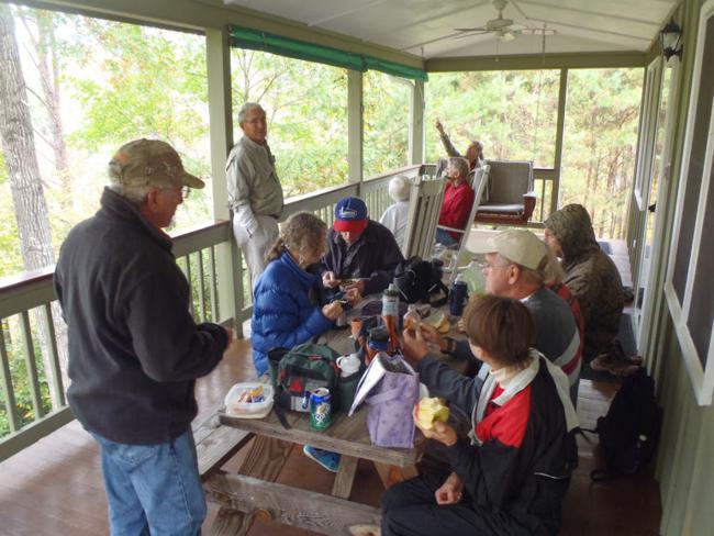 We enjoy our lunch at Bill and Martha's cabin in nearby Whittier.