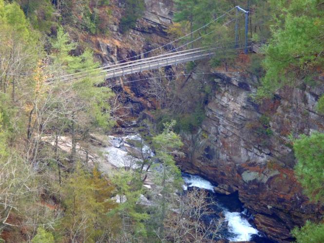 The breathtaking suspension bridge across Tallulah Gorge above Hurricane Falls.