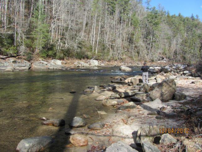The river was much lower than normal due to an extended dry spell.