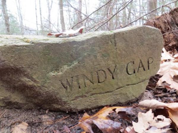 The rock marker at Windy Gap.