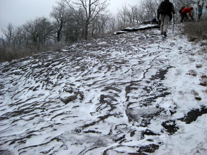 Walking up the exposed rock face at Cow Rock Mountain.