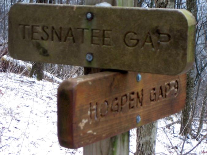Trail sign at Tesnatee Gap.