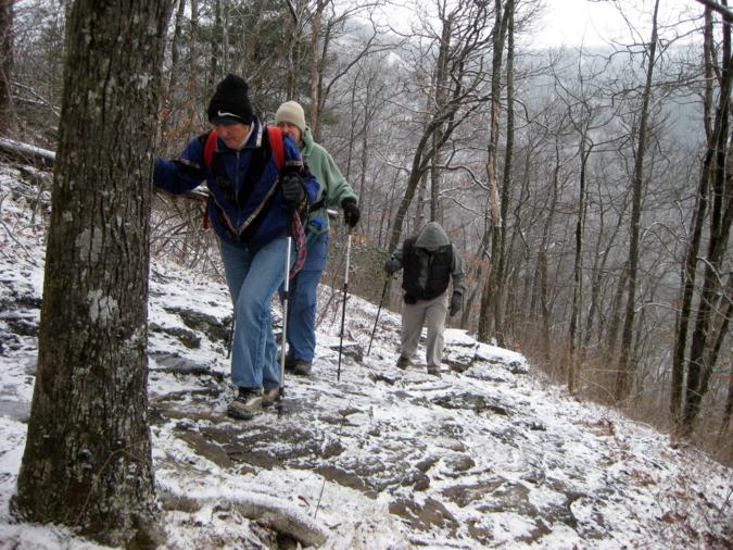 The rocky slopes were icy!