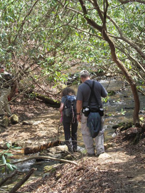 Crossing one of the mountain creeks.